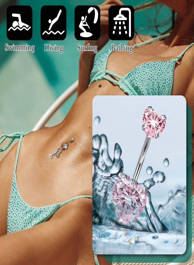 MEDOJO 9Pcs Belly Button Ring Pink White Surgical Stainless Steel Bow Butterfly Heart Flower Navel Ring Belly Piercing for Women - Image 4